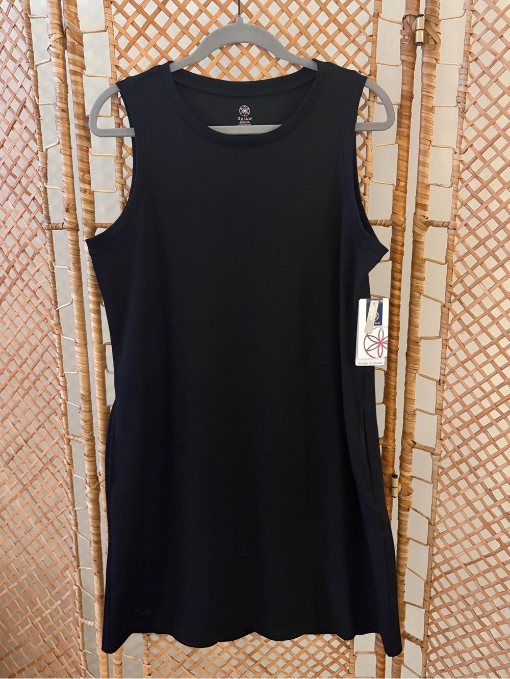 NWT GAIAM Black Ribbed Crewneck Knee-Length Tank Dress